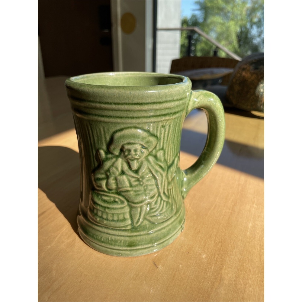 Vintage McCoy 1920's Buccaneer Pirate Stoneware Mug Green Cup Dinner Stein Beer